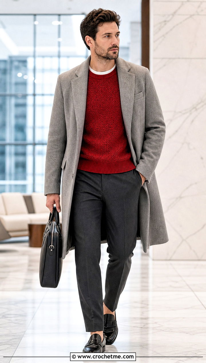 Tunisian Crochet Sweater With Suit Trousers - 35 men's crochet sweater ideas