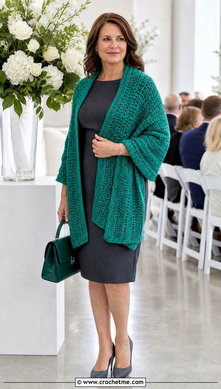 Tunisian Crochet Wedding Shawl With Sheath Dress - 35 crochet wedding shawl outfit ideas