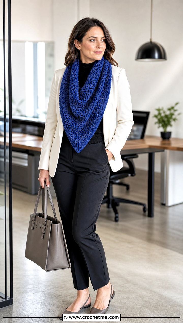 Tunisian Crochet Wingspan Shawl With Blazer - 15 Crochet Wingspan Shawl outfit ideas