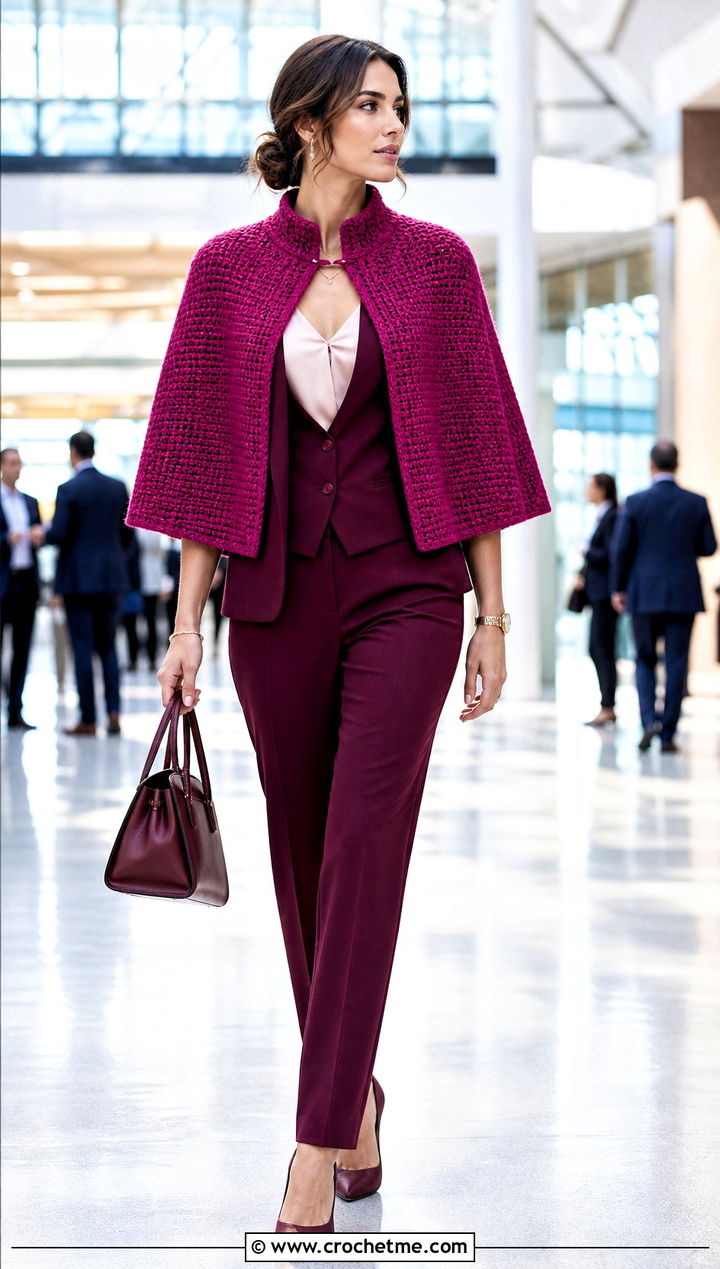 Tunisian Crocheted Capelet With Matching Suit - 25 Crocheted Capelet outfit ideas