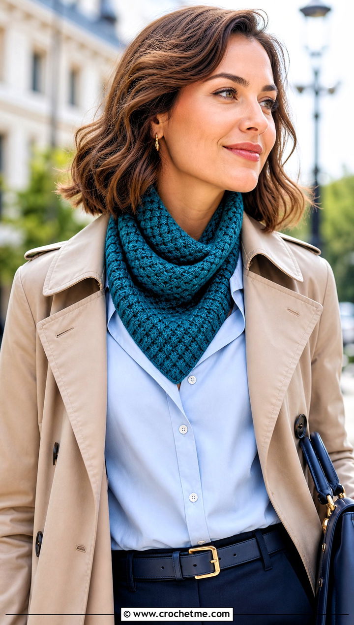 Tunisian Diamond Scarf With Trench Coat - 15 diamond crochet scarf outfit ideas