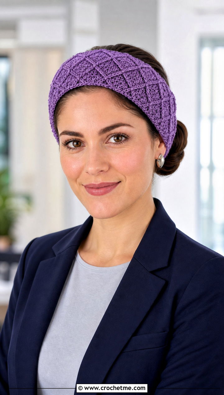 Tunisian Diamond Stitch Headband With Pantsuit - 30 tunisian crochet headband outfit ideas