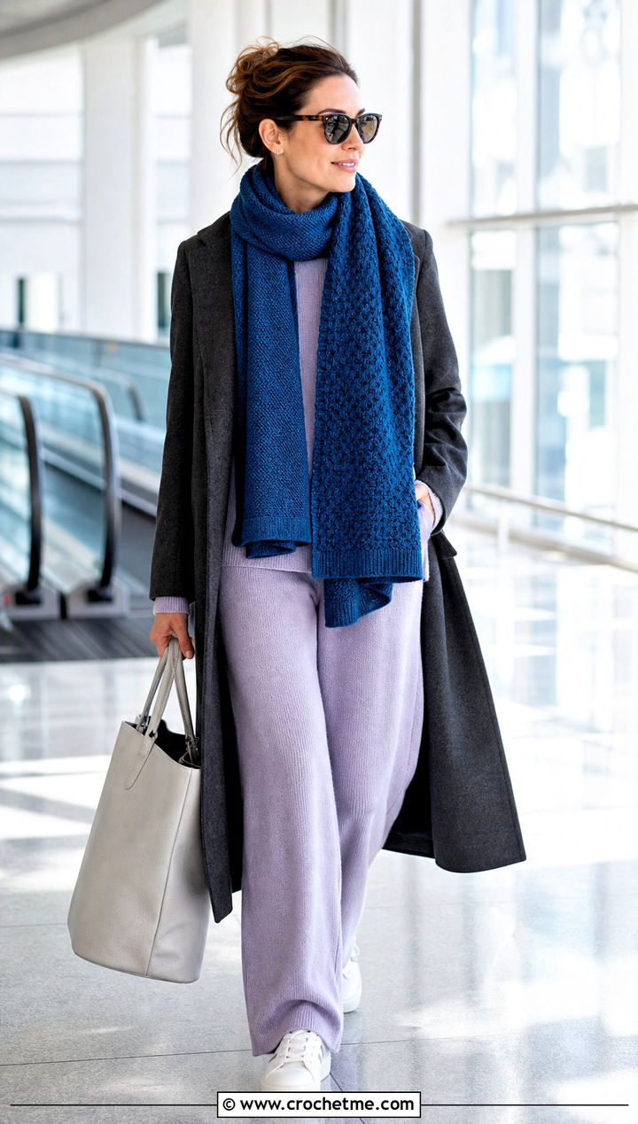 Tunisian Double Knit Scarf With Matching Knit Set - 35 tunisian crochet scarf outfit ideas