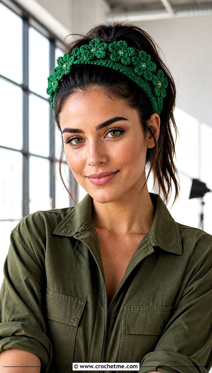 Tunisian Flower Crown Headband With Utility Jumpsuit - 30 crochet headband with flower outfit ideas
