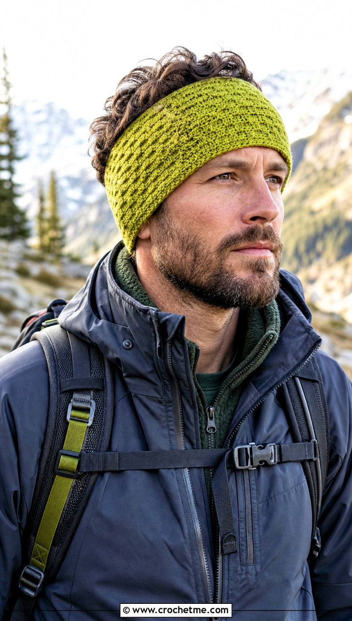 Tunisian Honeycomb Crochet Ear Warmer With Hiking Outfit - 15 mens crochet ear warmer outfit ideas