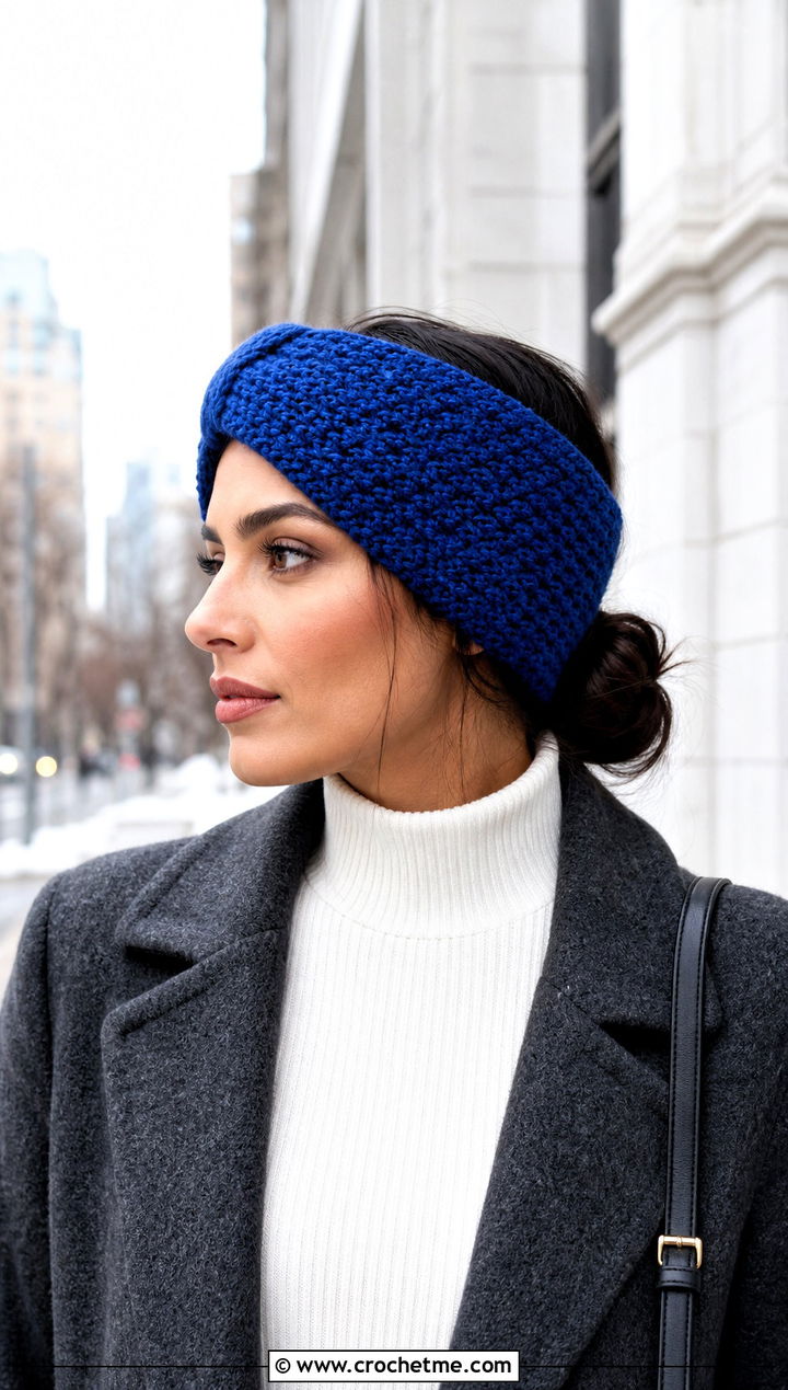 Tunisian Honeycomb Ear Warmer With Wool Coat - 30 Tunisian Crochet Ear Warmer outfit ideas