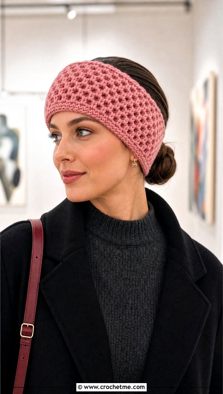 Tunisian Honeycomb Stitch Earwarmer With Sweater Dress - 15 Tunisian Crochet Earwarmer outfit ideas