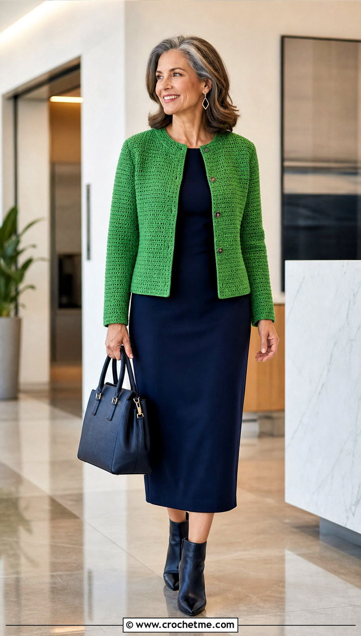 Tunisian Knit Stitch Crochet Jacket With Column Dress - 15 Crochet Stitches Clothes and outfit ideas