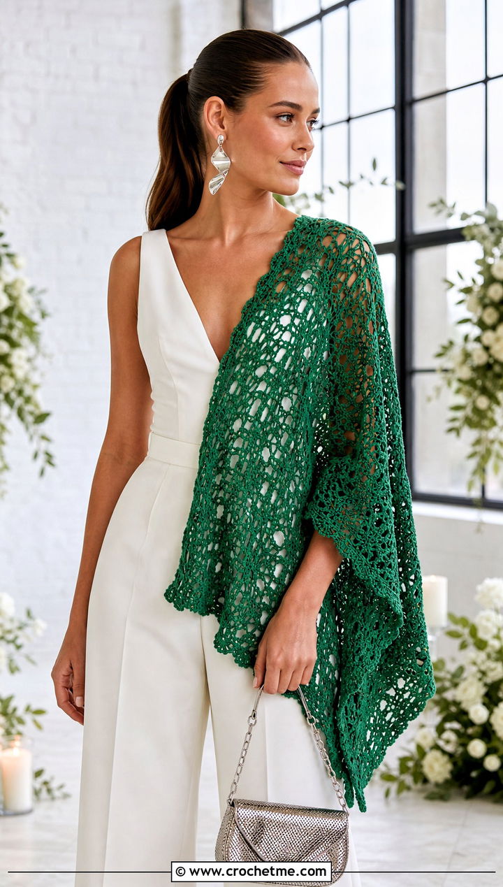 Tunisian Lace Crochet Bridal Shawl With Wedding Jumpsuit - 25 Crochet Bridal Shawl outfit ideas