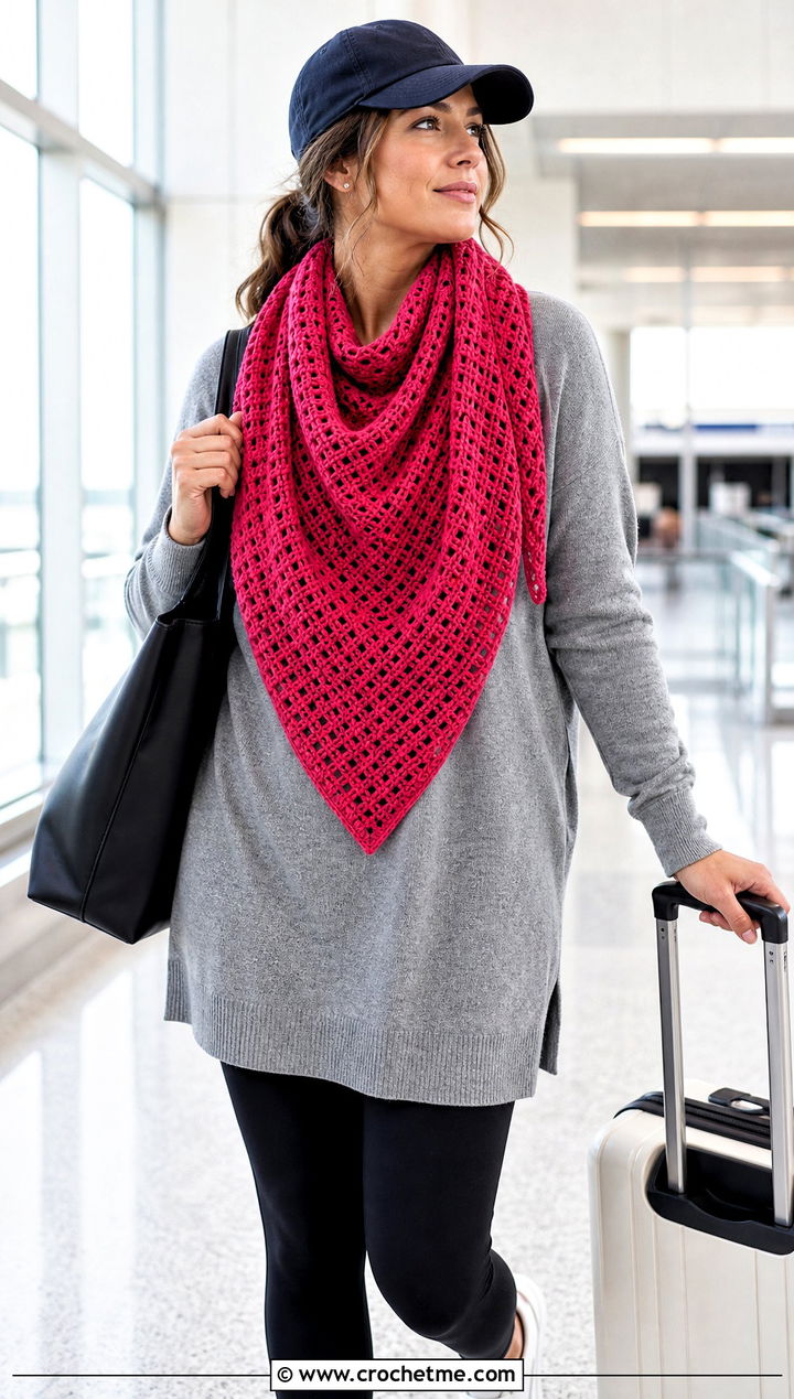 Tunisian Lace Triangle Shawl With A Sweater And Leggings - 20 Crochet Lace Triangle Shawl outfit ideas