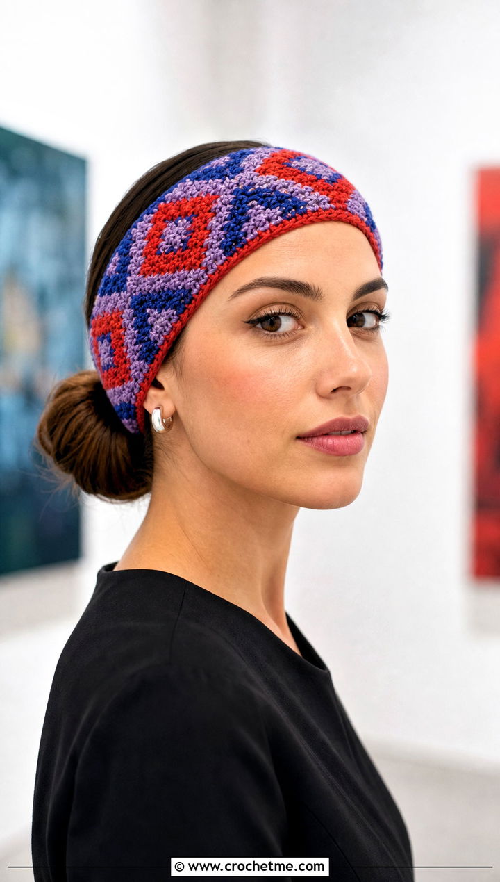 Tunisian Mosaic Headband With Minimalist Black Dress - 30 tunisian crochet headband outfit ideas