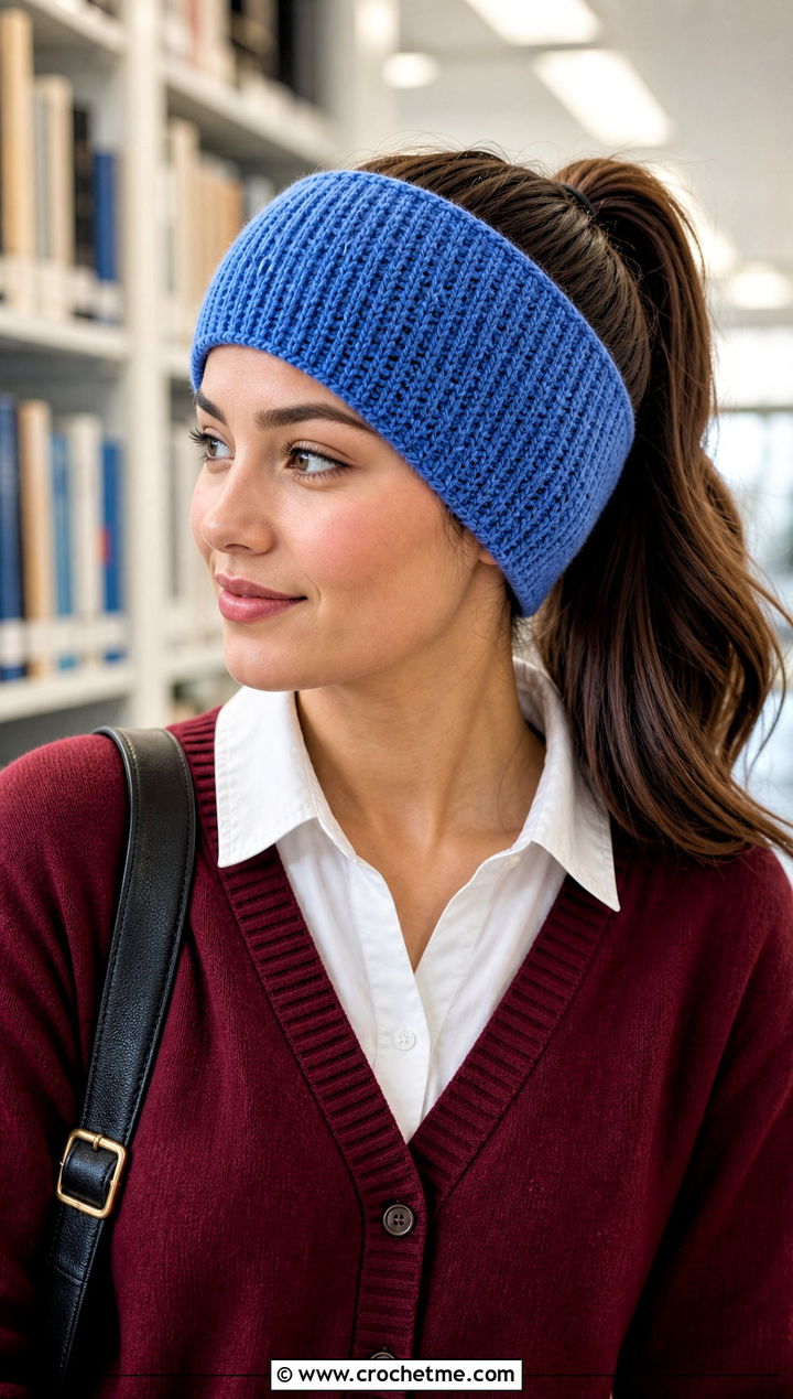Tunisian Rib Stitch Earwarmer With Preppy Cardigan - 15 Tunisian Crochet Earwarmer outfit ideas
