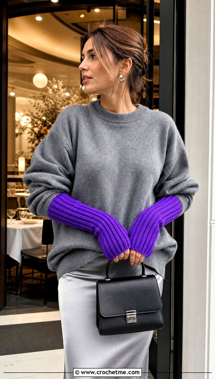 Tunisian Ribbed Fingerless Gloves With Slip Skirt - 25 tunisian crochet fingerless gloves outfit ideas