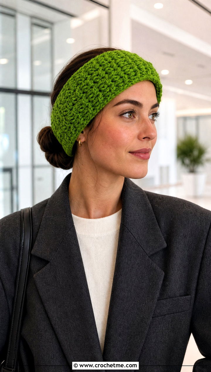Tunisian Smock Stitch Earwarmer With Blazer And Trousers - 15 Tunisian Crochet Earwarmer outfit ideas