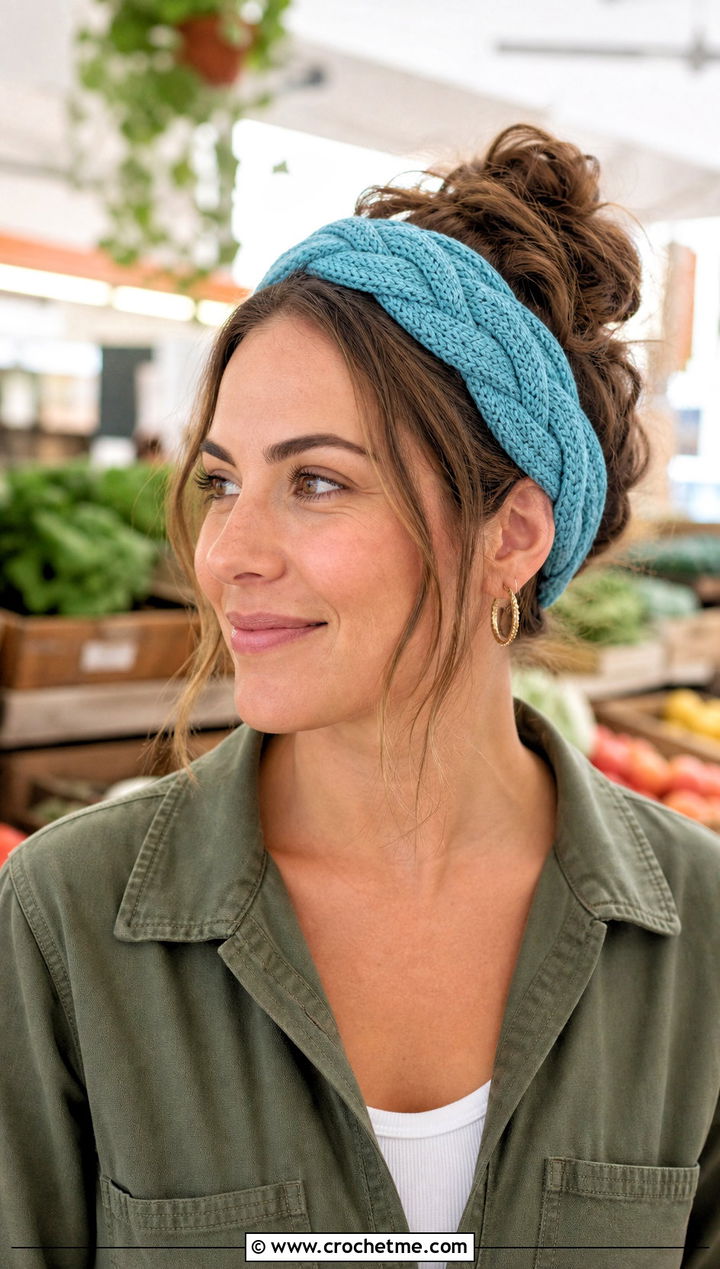 Tunisian Stitch Braided Headband With Utility Jumpsuit - 25 crochet braid headband outfit ideas