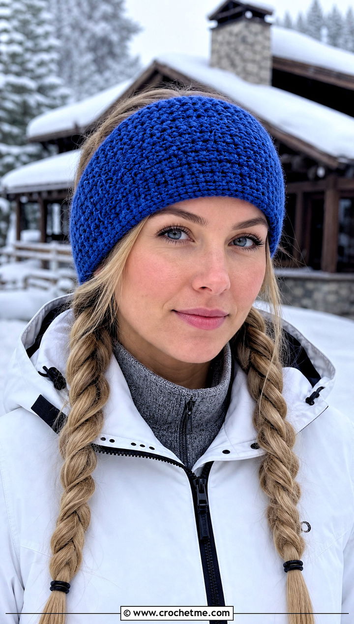 Tunisian Stitch Crochet Headband Ear Warmer With Ski Jacket - 20 Crochet Headband Ear Warmer outfit ideas