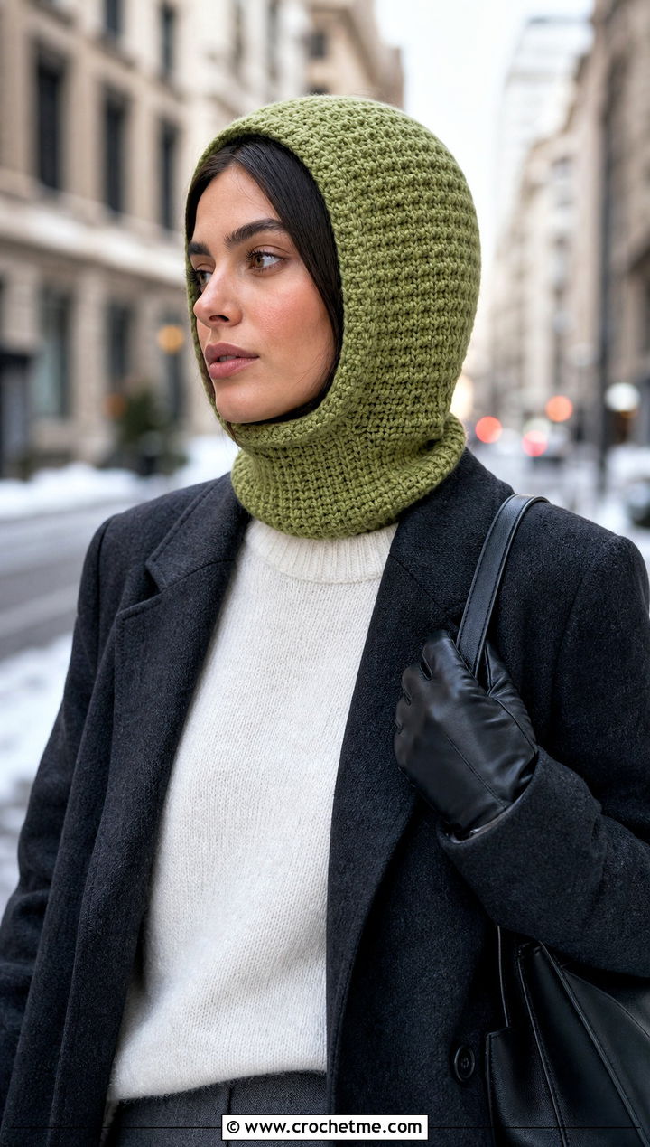 Tunisian Stitch Crochet Ski Helmet Balaclava With Tailored Coat - 15 crochet ski helmet balaclava outfit ideas