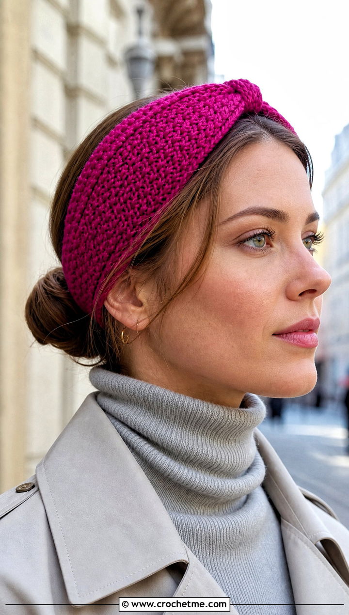 Tunisian Tie Crochet Adjustable Headband With Trench Coat - 20 Crochet Adjustable Headband outfit ideas
