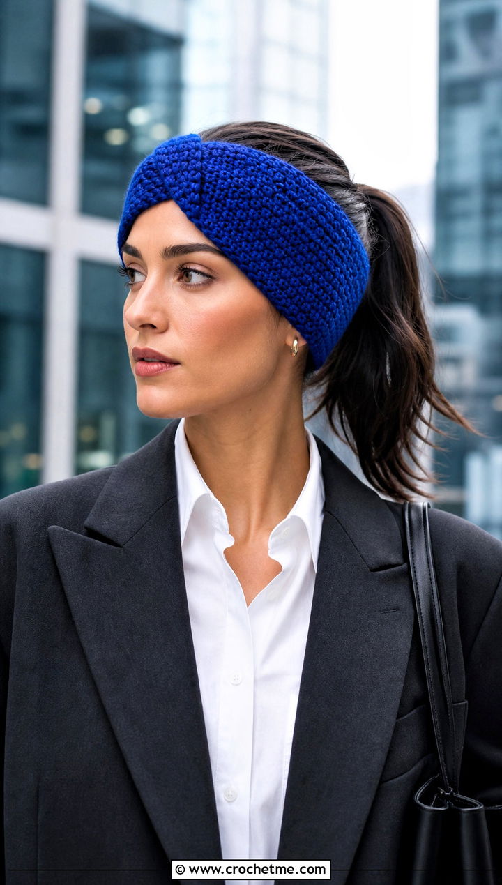 Tunisian Twist Crochet Ear Warmer With Blazer - 25 twist crochet ear warmer outfit ideas