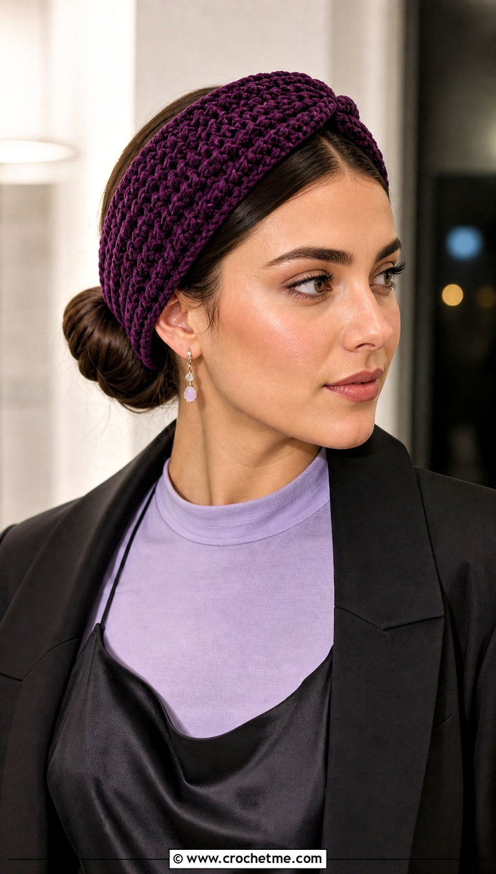 Tunisian Velvet Stitch Headband With Slip Dress - 30 tunisian crochet headband outfit ideas
