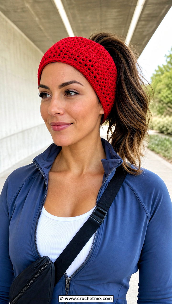 Tunisian Wide Cinch Crochet Headband With Athleisure Set - 15 wide cinch crochet headband outfit ideas