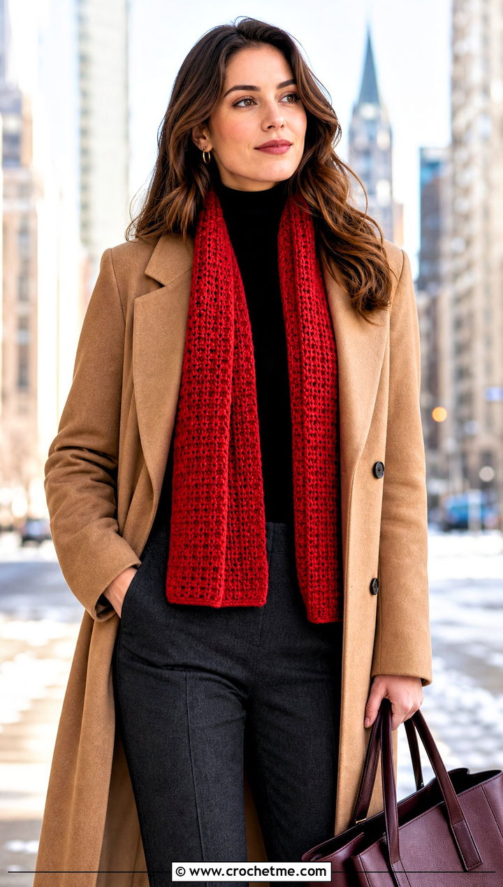 Tunisian Worsted Weight Crochet Scarf With Wool Coat - 20 Crochet Scarf Worsted Weight Yarn outfit ideas