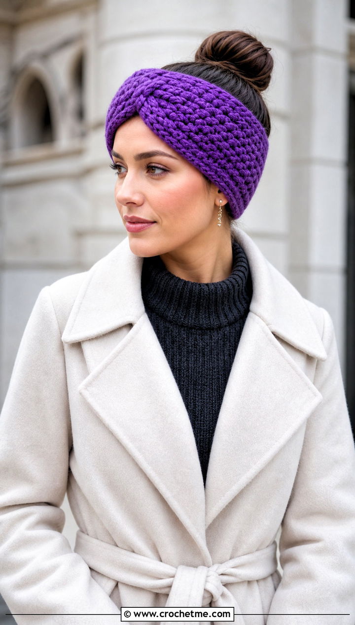 Turban Bulky Yarn Crochet Headband With Sweater Dress - 25 bulky yarn crochet headband outfit ideas