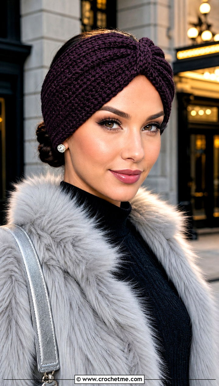 Turban Crochet Headband With Faux Fur Coat - 25 Easy Crochet Winter Headband outfit ideas