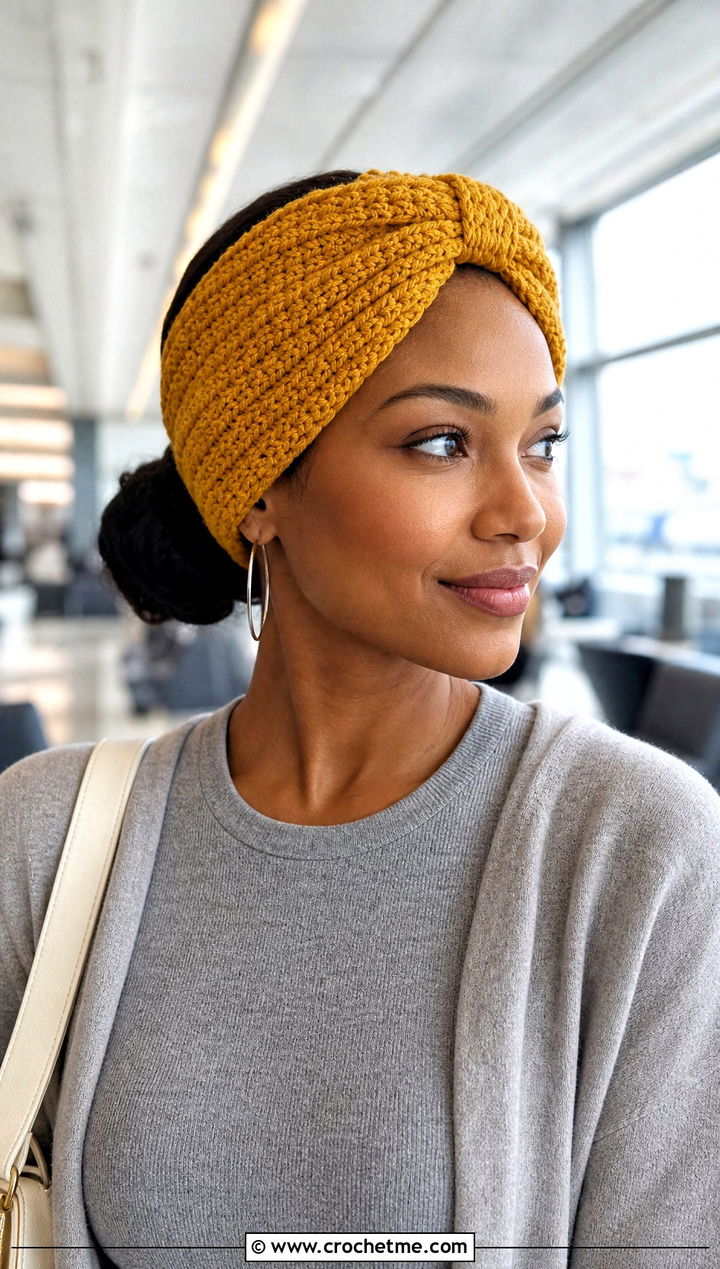 Turban Crochet Headband With Monochrome Knit Outfit - 30 quick crochet headband outfit ideas