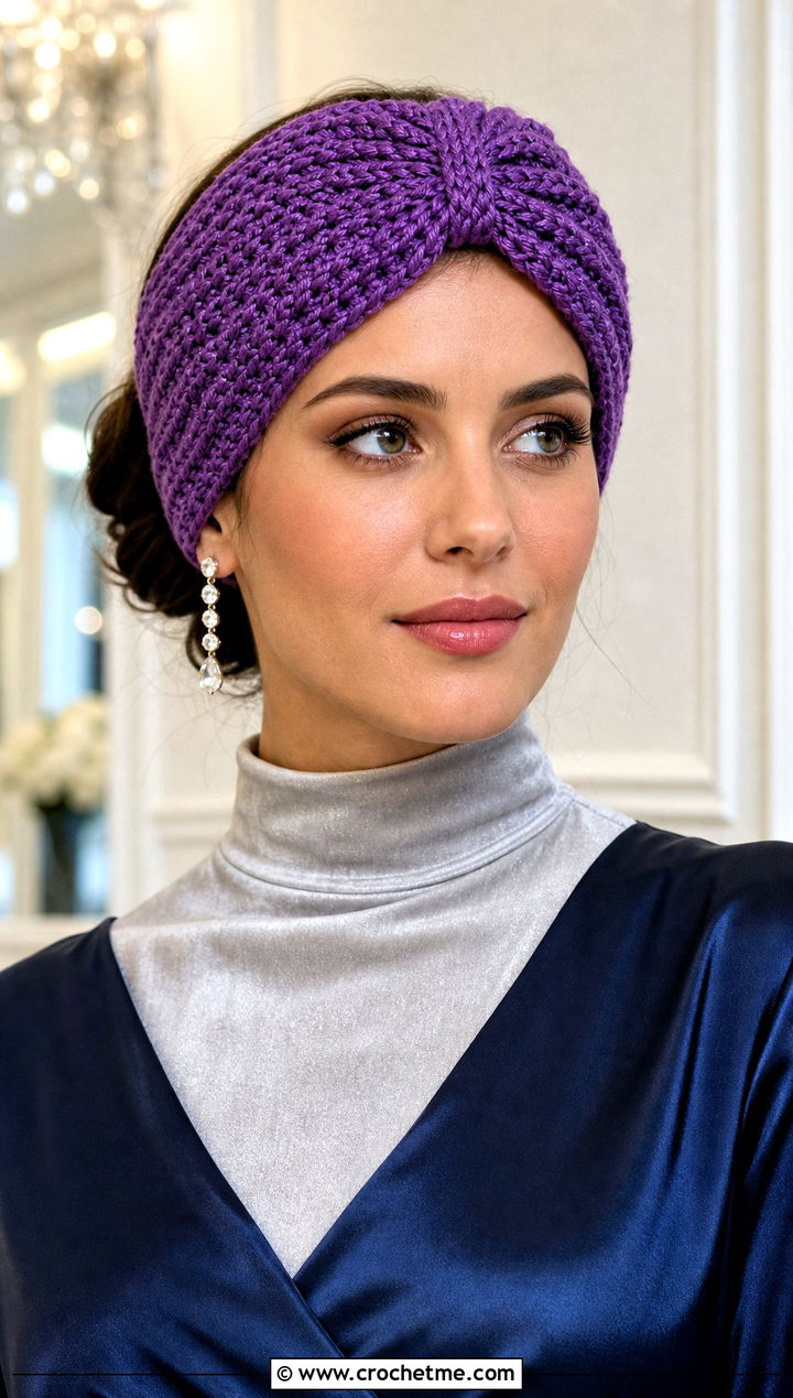 Turban Crochet Headband With Satin Midi Dress - 30 crochet fall headband outfit ideas
