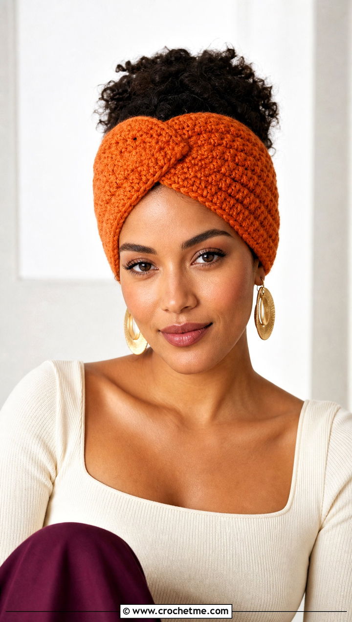Turban Crochet Headband With Wide Leg Pants - 30 crochet headband for women outfit ideas