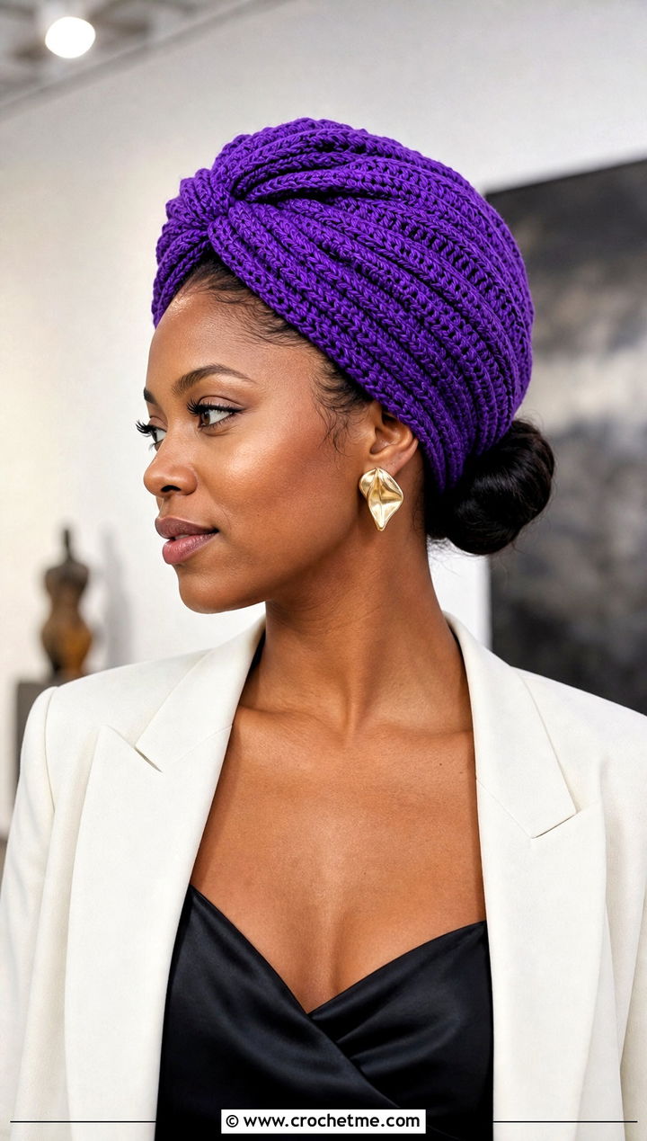 Turban Style Crochet Head Wrap With Slip Dress - 30 crochet head wrap outfit ideas