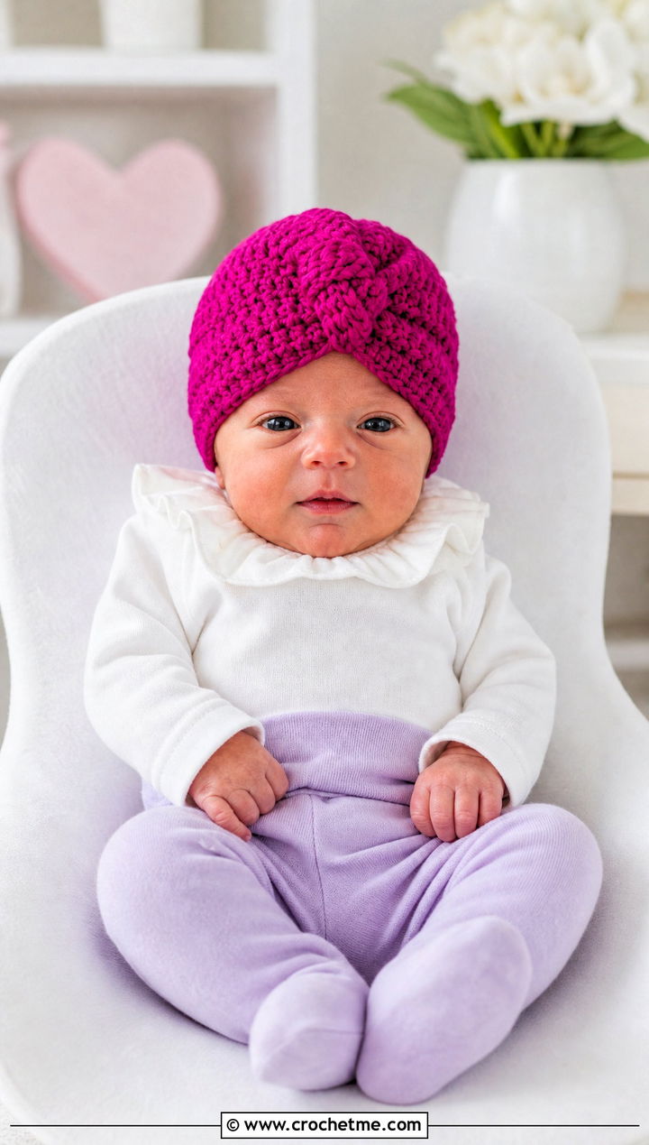 Turban Style Preemie Crochet Hat With Ruffle Collar Bodysuit - 25 premie crochet hat outfit ideas