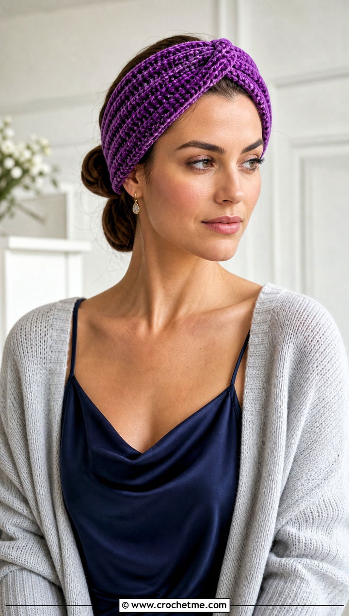 Turban Velvet Twist Crochet Headband With Slip Dress And Cardigan - 20 Velvet Twist Crochet Headband outfit ideas