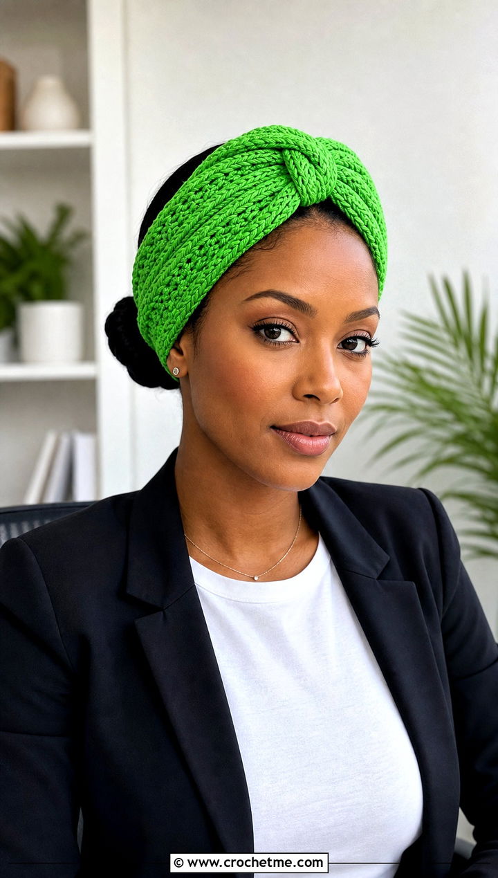 Turban Wrap Crochet Skincare Headband With Work From Home Outfit - 15 Crochet Skincare Headband outfit ideas