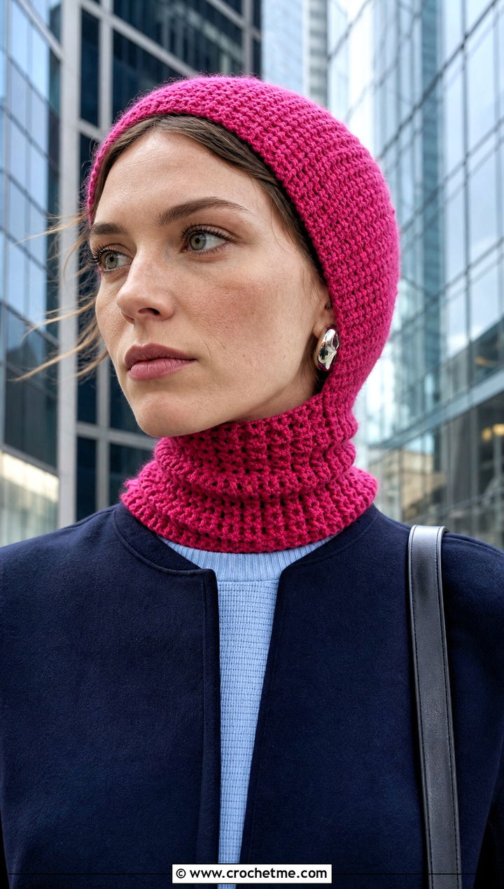 Turtleneck Crochet Balaclava With Wide Leg Trousers - 25 easy crochet balaclava outfit ideas