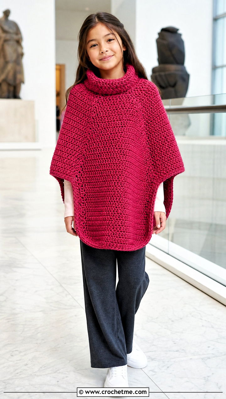 Turtleneck Crochet Carseat Poncho With Wide Leg Pants - 25 Crochet Carseat Poncho outfit ideas