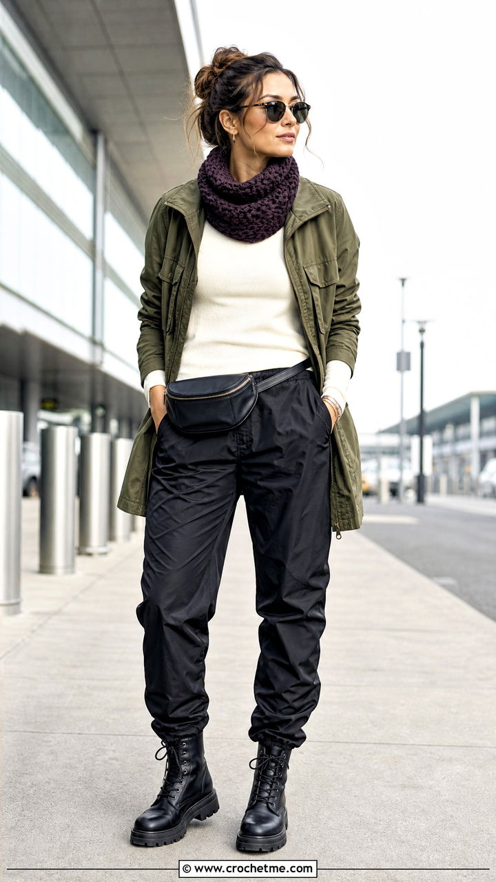 Turtleneck Crochet Cowl With Utility Jacket - 35 crochet cowls outfit ideas