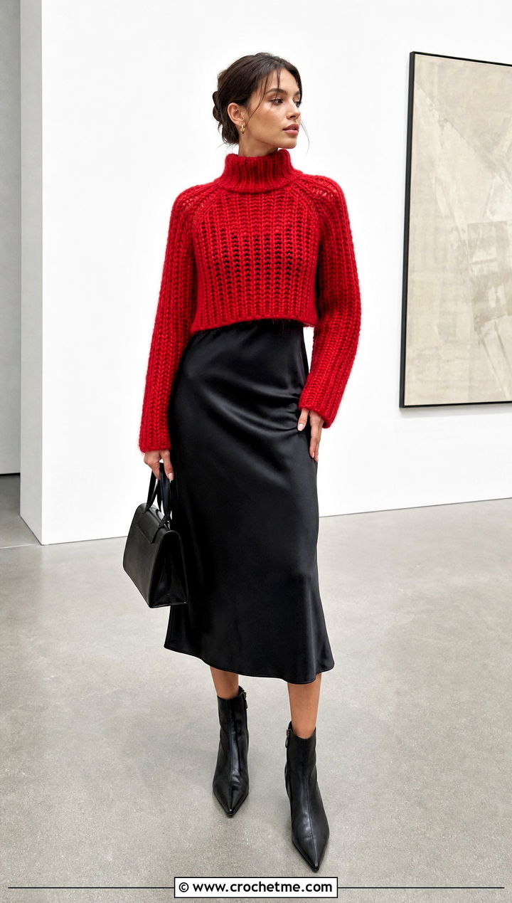 Turtleneck Crochet Mohair Raglan Sweater Over A Slip Dress - 15 Crochet Mohair Raglan Sweater outfit ideas