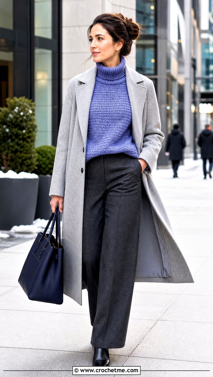Turtleneck DK Weight Crochet Sweater With Wool Trousers - 25 Dk Weight Crochet Sweater outfit ideas