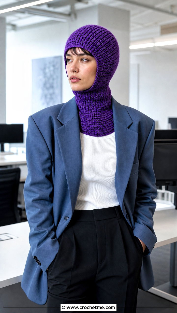 Turtleneck Hood Helmet Balaclava With Blazer - 25 crochet helmet balaclava outfit ideas