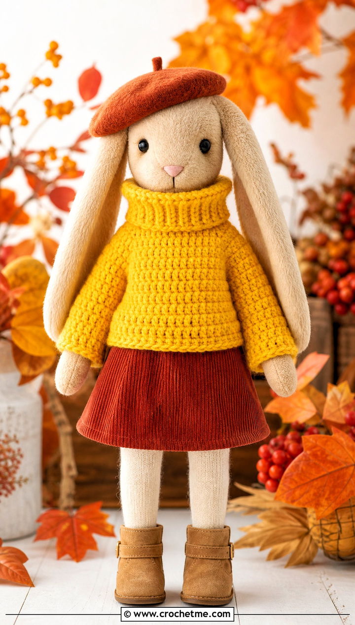 Turtleneck Toy Sweater With Corduroy Skirt - 25 Crochet Sweater For Toy outfit ideas