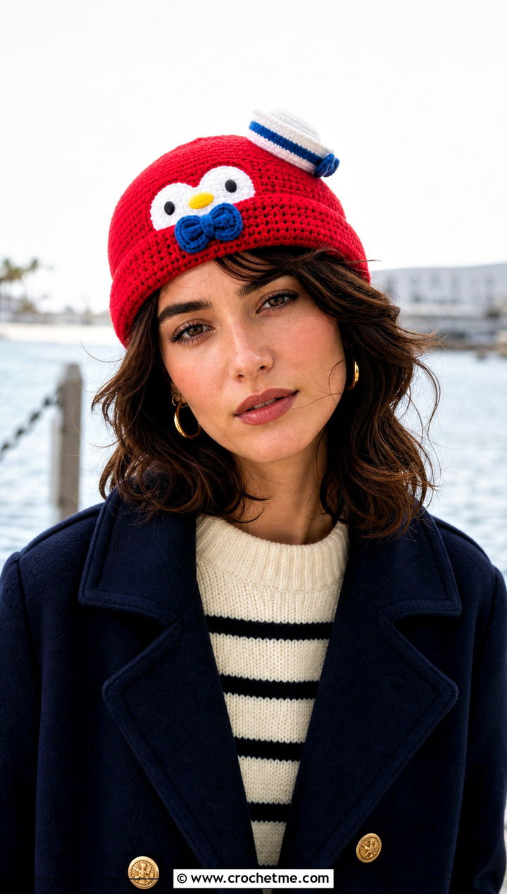 Tuxedosam Sailor Beanie With Peacoat - 25 sanrio crochet beanie outfit ideas