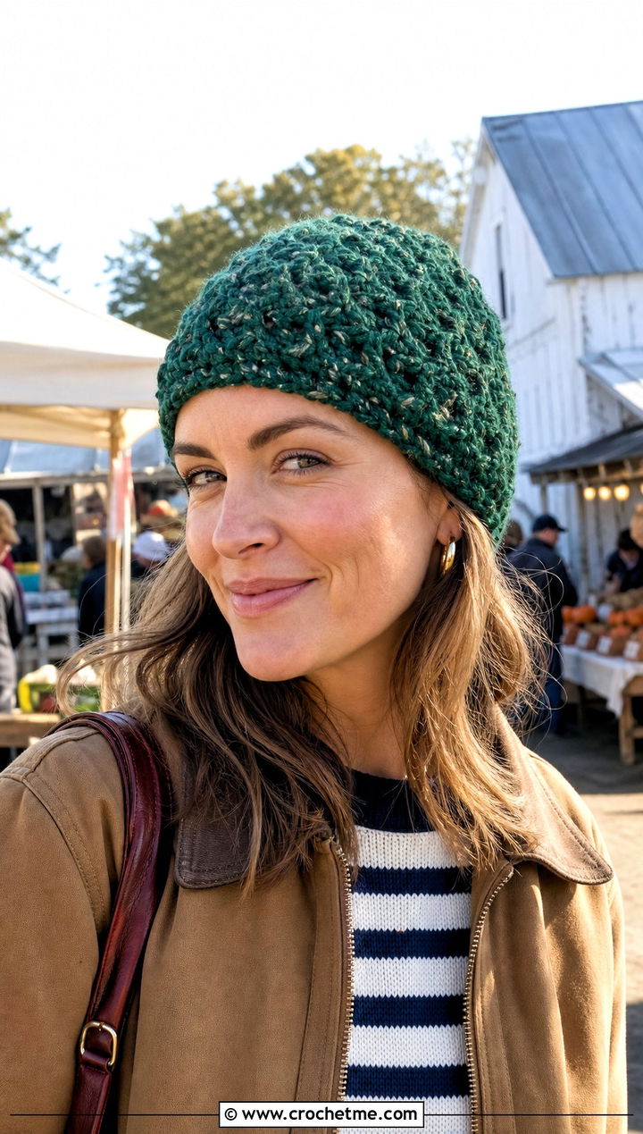 Tweed Alpine Stitch Beanie With Barn Jacket - 15 Alpine Stitch Crochet Hat outfit ideas