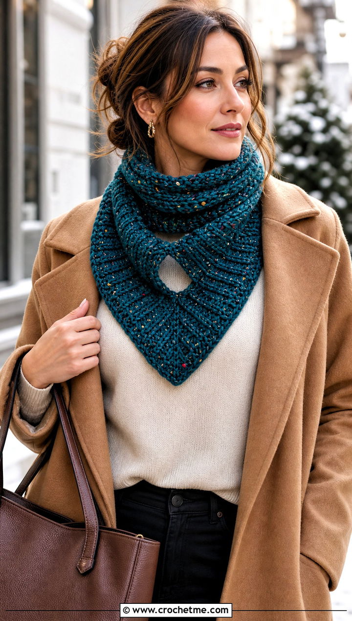 Tweed Cari Keyhole Crochet Scarf With Camel Coat - 15 Cari Keyhole Crochet Scarf outfit ideas