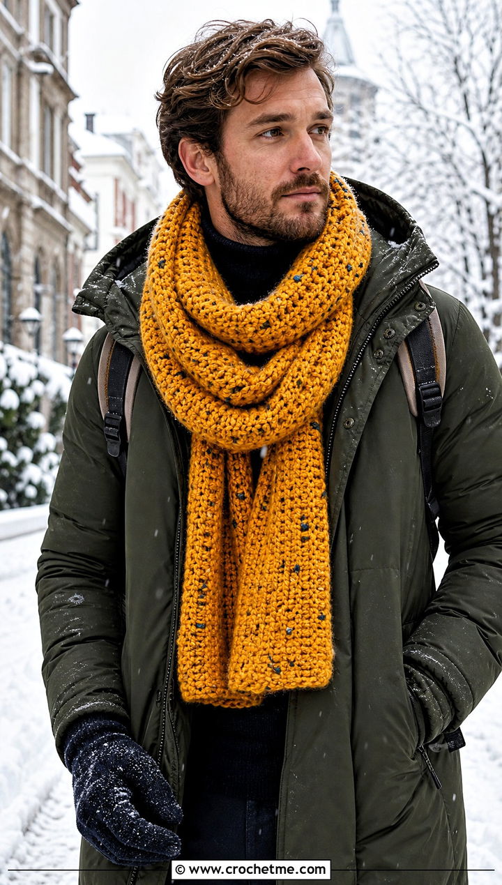 Tweed Chunky Crochet Scarf With Winter Parka - 15 Tweed Men's Crochet Scarf outfit ideas