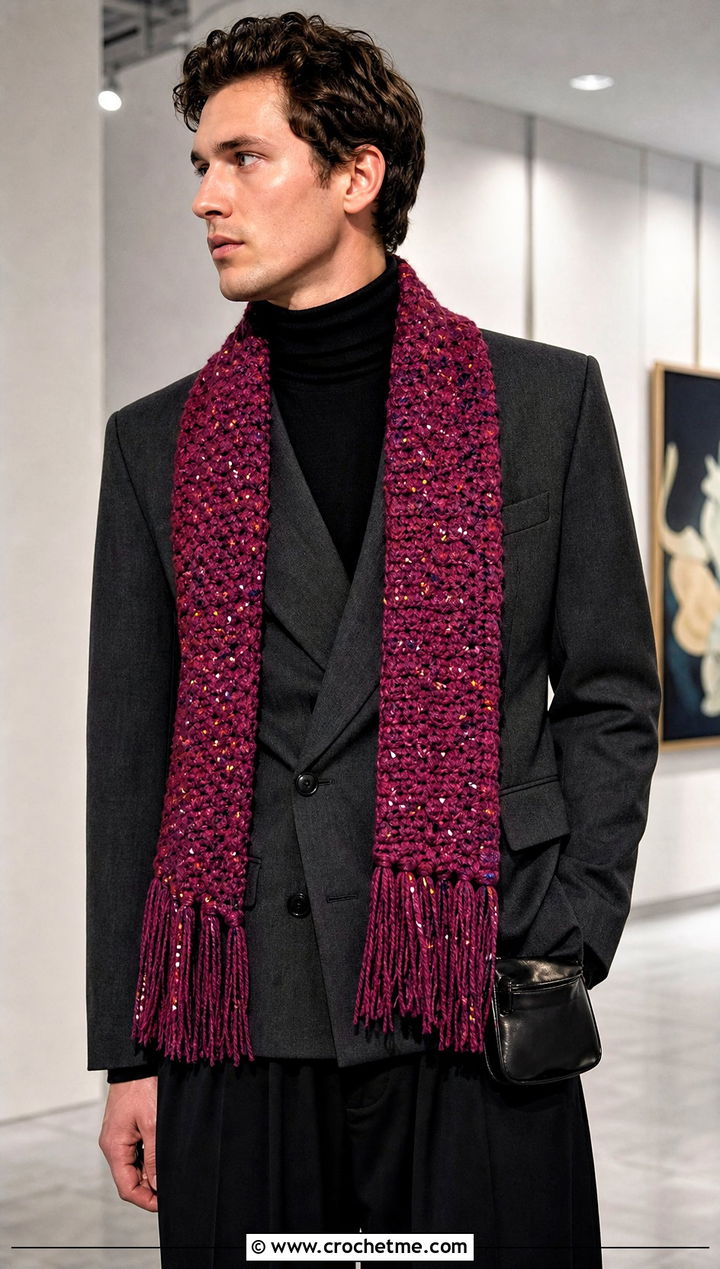 Tweed Fringed Crochet Scarf With Turtleneck - 15 Tweed Men's Crochet Scarf outfit ideas