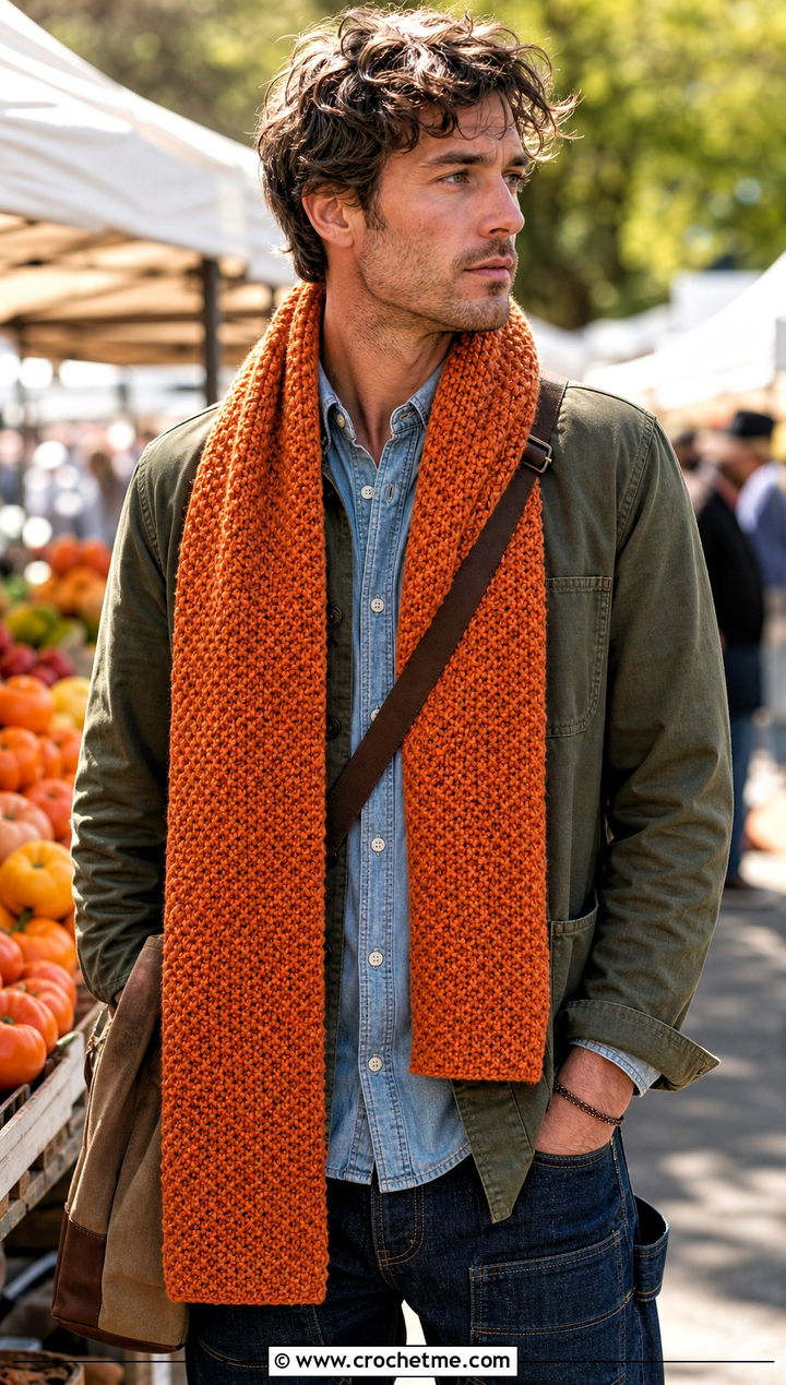 Tweed Moss Stitch Crochet Scarf With Chore Coat - 15 Tweed Men's Crochet Scarf outfit ideas