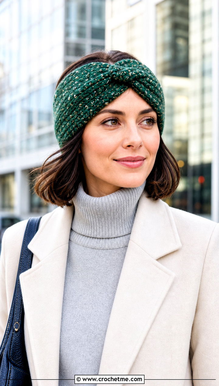 Tweed Twist Crochet Ear Warmer With Tailored Trousers - 25 twist crochet ear warmer outfit ideas