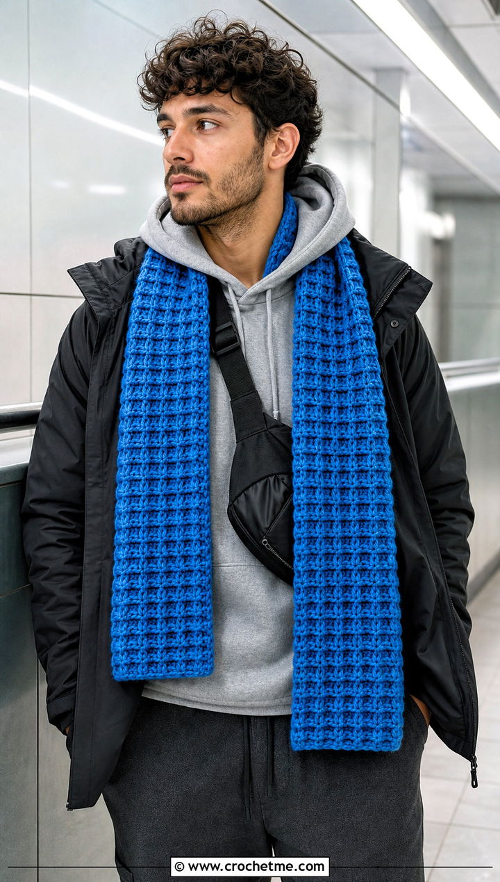 Tweed Waffle Stitch Crochet Scarf With Hoodie - 15 Tweed Men's Crochet Scarf outfit ideas